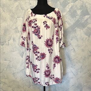 Old Navy Ivory Flower Print Off Shoulder Midi Dress size M